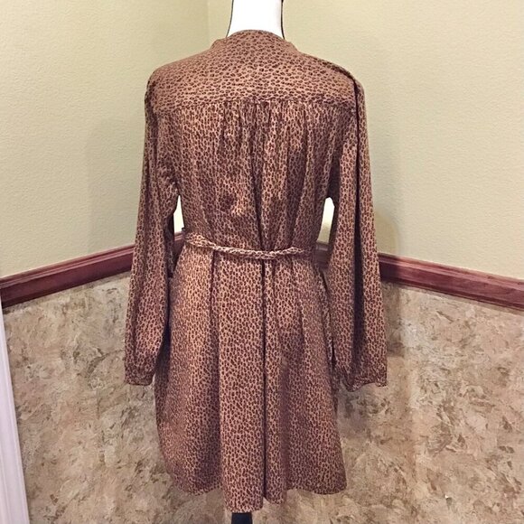 Gap XL NWT Leopard Animal Print Belted Long Sleeve Dress Brown Pockets - Picture 4 of 10